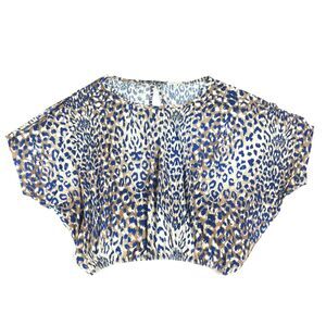 Charlotte Russe Cheetah Print Dolman Top Size M Brown Blue Bat Wing Drape Blouse